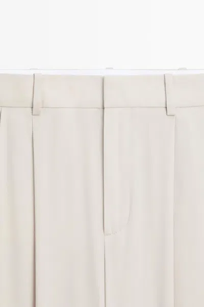 Massimo Dutti Wool Blend Darted Pants With Button Detail In Neutral