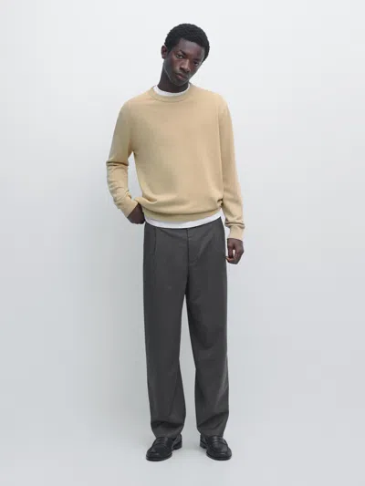 Massimo Dutti Wool Blend Darted Trousers In Gray