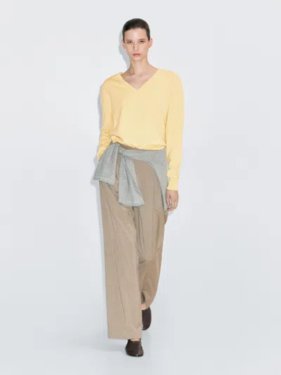 Massimo Dutti Wool Blend Deep V In Yellow