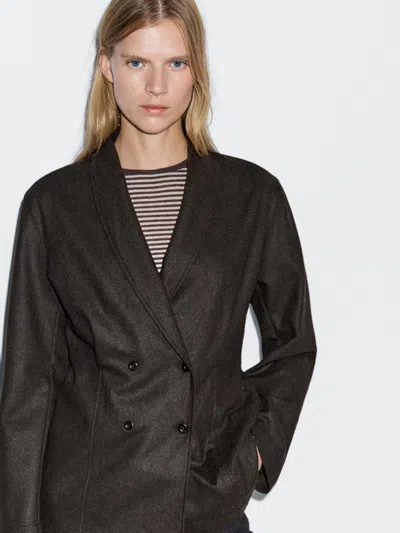 Massimo Dutti Wool Blend Double In Black