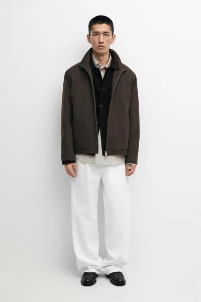 Massimo Dutti Wool Blend Double Fabric High Neck Jacket In Brown