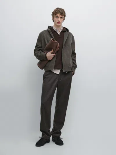 Massimo Dutti Wool Blend Double Fabric Hooded Jacket In Gray