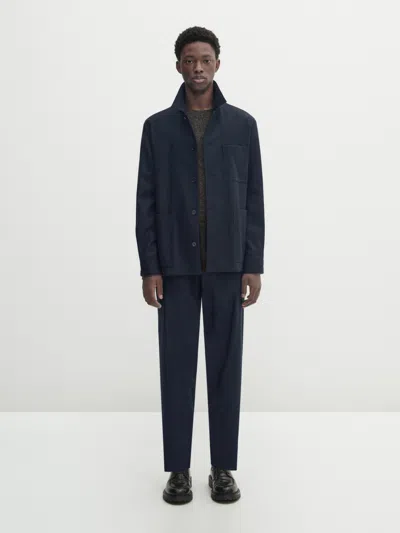 Massimo Dutti Hemdjacke Aus Wollflanellmischung In Navy Blue
