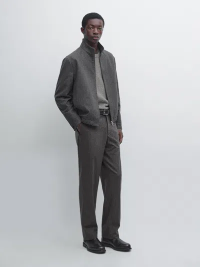 Massimo Dutti Wool Blend Flannel Trousers In Gray