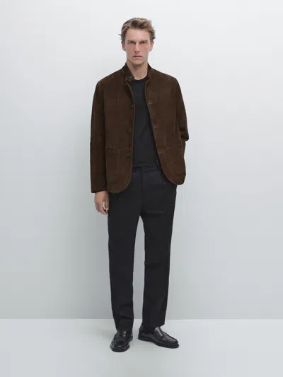 Massimo Dutti Wool Blend Flannel Trousers With Darts In Multi