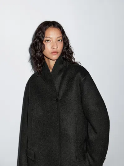 Massimo Dutti Wool Blend High Neck Coat In Multi