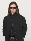 Massimo Dutti Wool Blend High Neck Coat With Button Fastening In Black