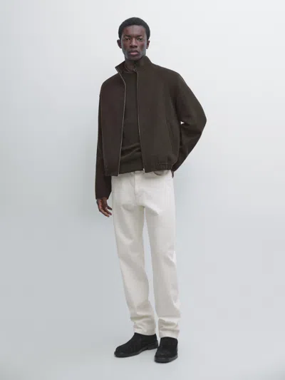 Wool Blend High Neck Jacket In Green from Massimo Dutti