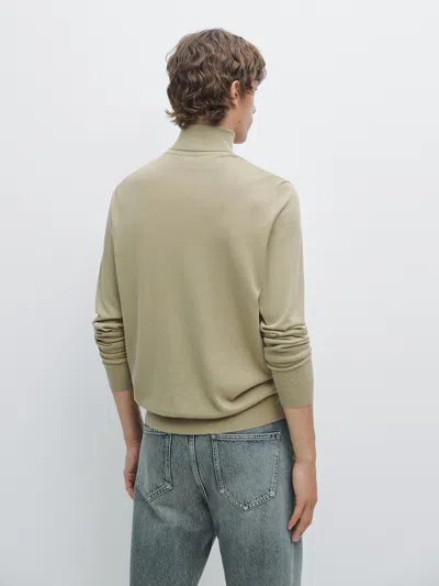 Massimo Dutti Wool Blend High Neck Knit Jumper In Green