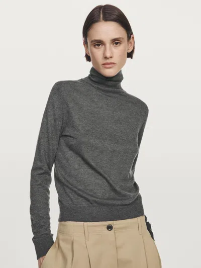 Massimo Dutti Wool Blend High Neck Knit Sweater In Gray