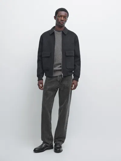 Massimo Dutti Wool Blend Jacket With Pockets In Gray