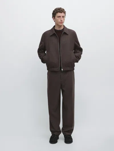 Massimo Dutti Wool Blend Jogger Fit Trousers In Brown