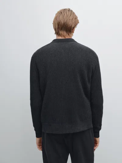 Massimo Dutti Wool Blend Knit Cardigan In Black