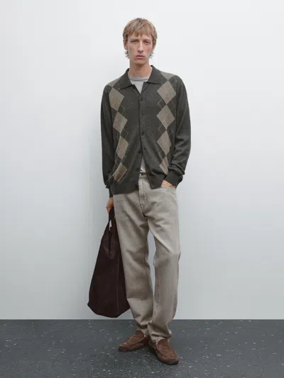 Massimo Dutti Wool Blend Knit Cardigan In Black