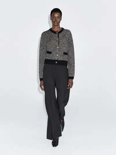 Massimo Dutti Wool Blend Knit Cardigan With Gold Buttons In Gray