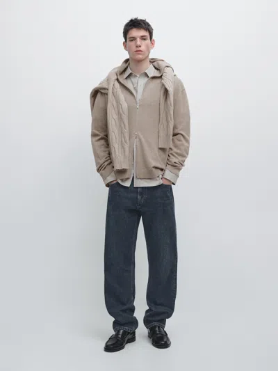 Massimo Dutti Wool Blend Knit Cardigan With Hood In Brown