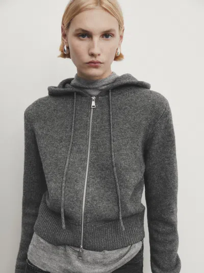 Massimo Dutti Strick-hoodie Aus Wollgemisch In Dunkelgrau