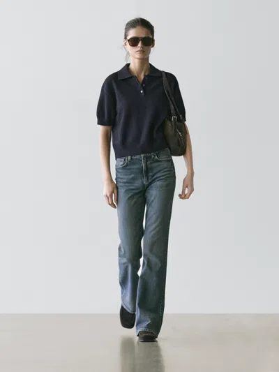 Massimo Dutti Wool Blend Knit Polo Sweater In Black