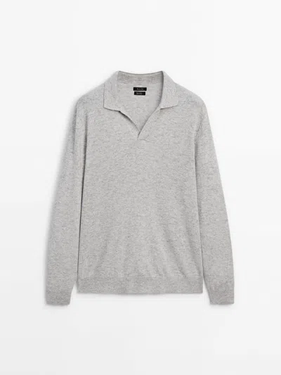 Massimo Dutti Wool Blend Knit Polo Sweater In Grey Marl