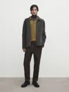Massimo Dutti Strickpullover Im Polo-stil Aus Wollgemisch In Öl