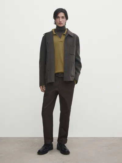 Massimo Dutti Strickpullover Im Polo-stil Aus Wollgemisch In Öl