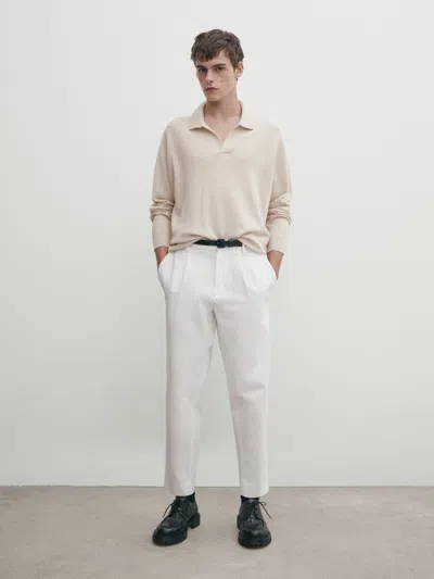 Massimo Dutti Strickpullover Im Polo-stil Aus Wollgemisch In Rostfarben