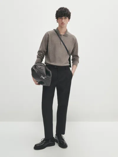 Massimo Dutti Strickpullover Im Polo-stil Aus Wollgemisch In Schildpatt