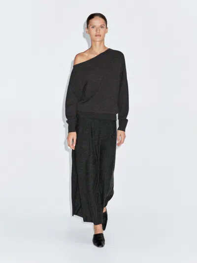 Massimo Dutti Wool Blend Knit Sweater With Asymmetric Neckline In Black