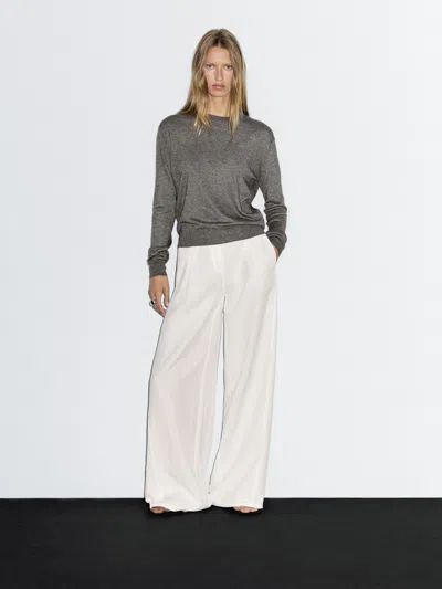 Massimo Dutti Wool Blend Knit Sweater With Crew Neck In Gray