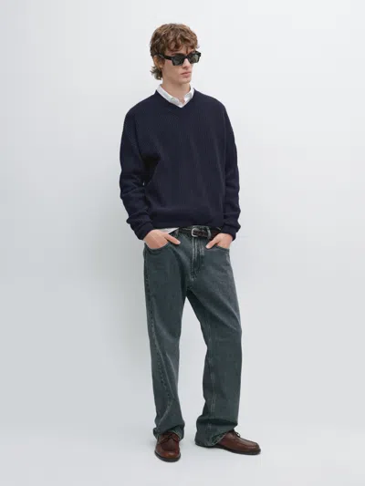 Massimo Dutti Wool Blend Knit V In Blue
