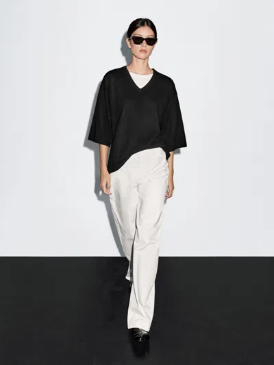 Massimo Dutti Wool Blend Knit V In Black