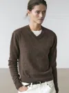 Massimo Dutti Wool Blend Knit V In Brown
