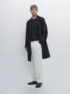 Massimo Dutti Wool Blend Long Coat With Lapel Collar In Multi