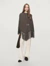 Massimo Dutti Wool Blend Mouliné Knit Cape With Fringing In Multi