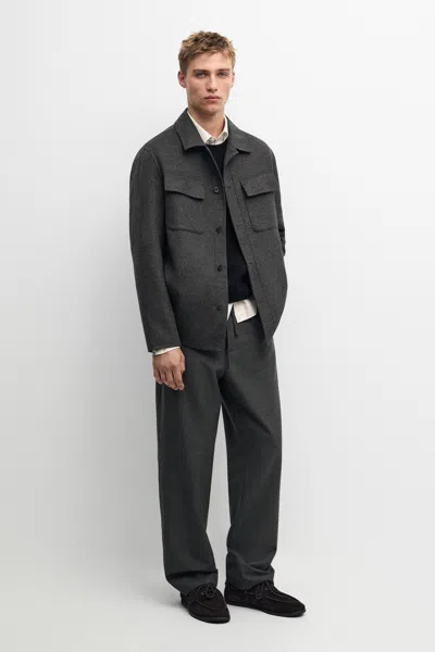 Massimo Dutti Camisa Larga Com Bolsos Em Mistura De Lã In Gray