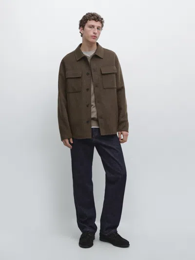 Massimo Dutti Wool Blend Overshirt With Pockets In Brown