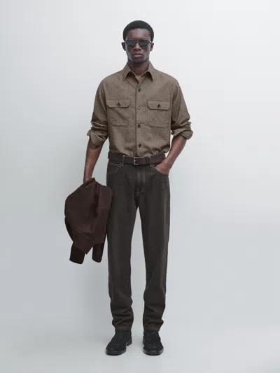 Massimo Dutti Wool Blend Overshirt With Pockets In Gray