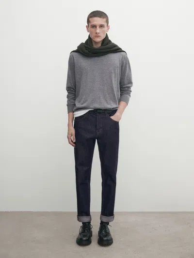Massimo Dutti Pullover Aus Wolle Und Kaschmir Mit Rundausschnitt Und Patentmuster In Anthrazitgrau