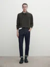 Massimo Dutti Pullover Aus Wolle Und Kaschmir Mit Rundausschnitt Und Patentmuster In Greyish Green