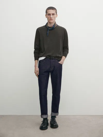 Massimo Dutti Pullover Aus Wolle Und Kaschmir Mit Rundausschnitt Und Patentmuster In Greyish Green