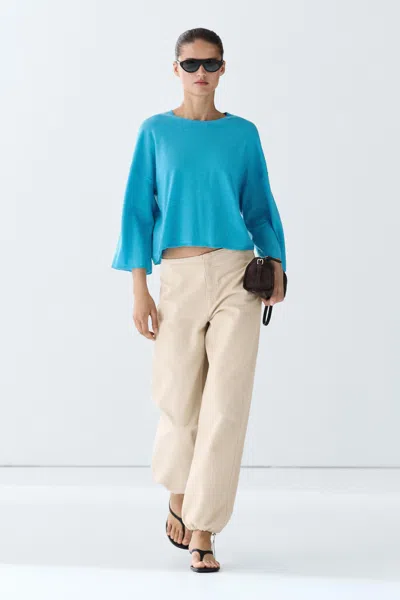 Massimo Dutti Wool Blend Round Neck Sweater In Blue