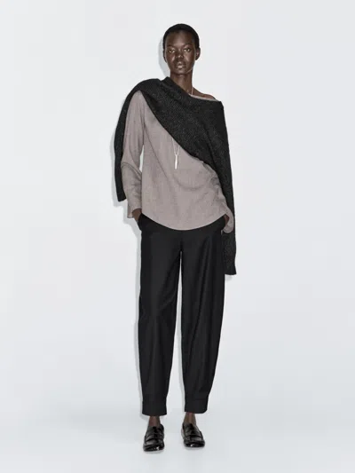 Massimo Dutti Wool Blend Sarouel Trousers With Buckle In Multi