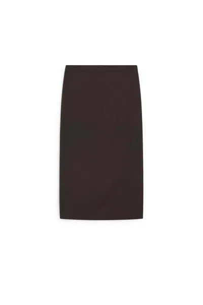 Massimo Dutti Falda Midi Elástica Mezcla Lana In Brown