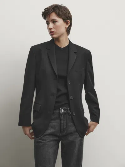 Massimo Dutti Anzugblazer Aus Wollmischung In Wickeloptik In Schwarz
