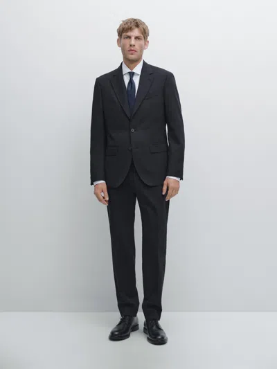 Massimo Dutti Wool Blend Suit Trousers In Black