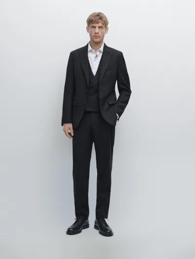 Massimo Dutti Wool Blend Suit Waistcoat In Black