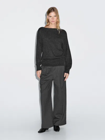 Massimo Dutti Wool Blend Trousers With Elasticated Waistband In Black