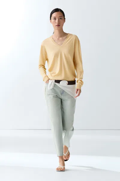 Massimo Dutti Wool Blend V In Yellow