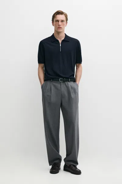 Massimo Dutti Wool Blend Zip In Navy Blue