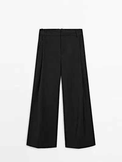 Massimo Dutti Wool Darted Trousers In Black